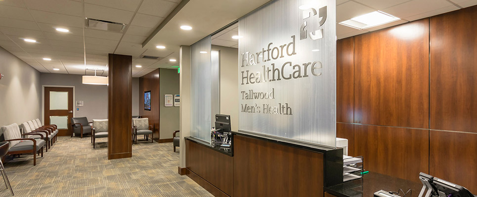 Interior waiting area of Hartford HealthCare Tallwood Men&rsquo;s Health Center